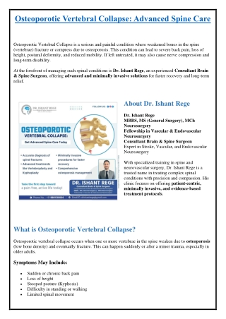 Osteoporotic Vertebral Collapse- Dr. Ishant Rege