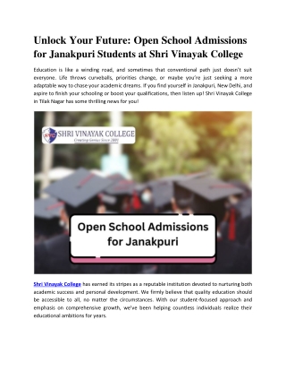Open School Admissions in Janakpuri - Shri Vinayak College