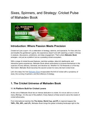 Sixes, Spinners, and Strategy: Cricket Pulse of Mahadev Book