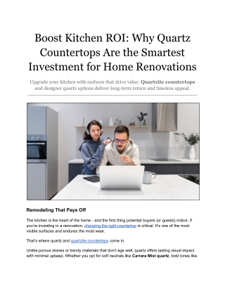 Why Quartz Countertops Are the Smartest Investment for Home Renovations
