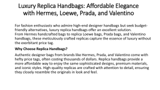 Luxury Replica Handbags: Affordable Elegance with Hermes, Loewe, Prada,Valentino
