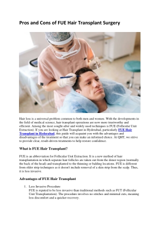 Pros and Cons of FUE Hair Transplant Surgery