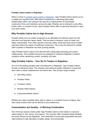 Portable cabins traders in Rajasthan