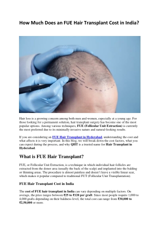 How Much Does an FUE Hair Transplant Cost in India