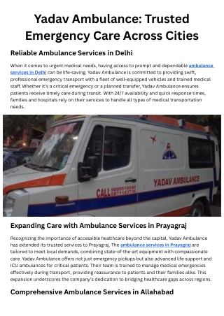 Yadav Ambulance Trusted Emergency Care Across Cities