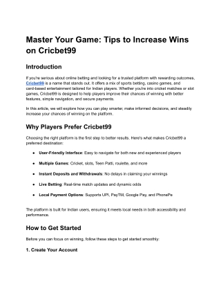 Master Your Game: Tips to Increase Wins on Cricbet99