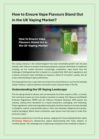 Make Your Vape Flavours Unforgettable in the UK Market