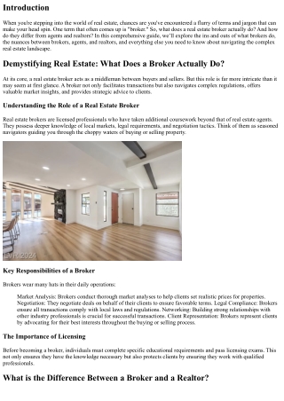 Demystifying Real Estate: What Does a Broker Actually Do?