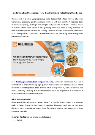 Understanding Osteoporosis How Ibandronic Acid Helps Strengthen Bones