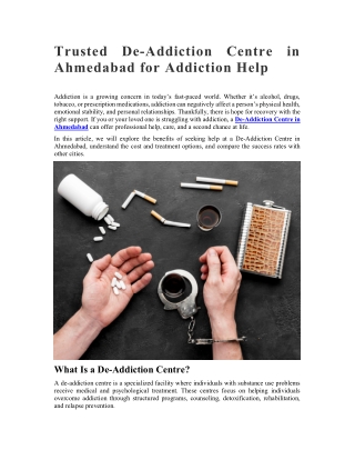 Trusted De-Addiction Centre in Ahmedabad for Addiction Help