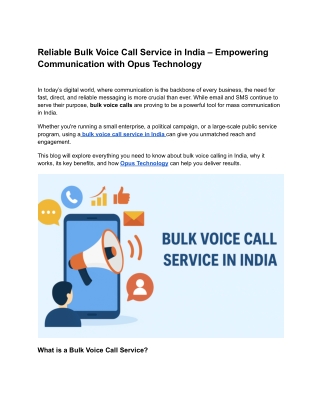 Reliable Bulk Voice Call Service in India – Empowering Communication with Opus Technology