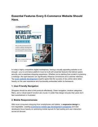 Essential Features Every E-Commerce Website Should Have