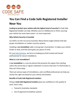 You Can Find a Code Safe Registered Installer Near You