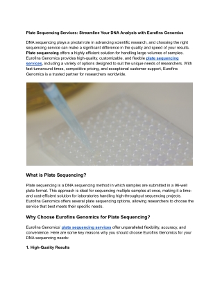 Plate Sequencing Services: Streamline Your DNA Analysis with Eurofins Genomics