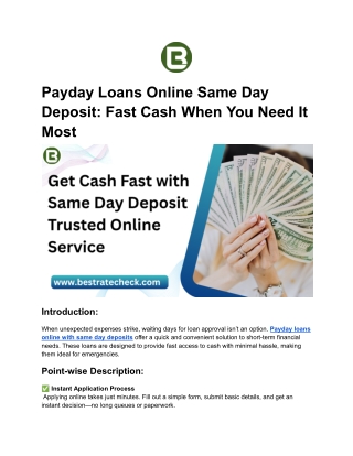 Quick Payday Loans Online Same Day Deposit – Bad Credit Welcome