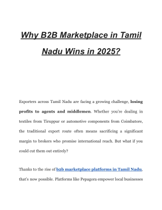 Why B2B Marketplace in Tamil Nadu Wins_