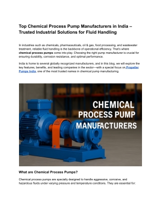 Top Chemical Process Pump Manufacturers in India – Trusted Industrial Solutions for Fluid Handling