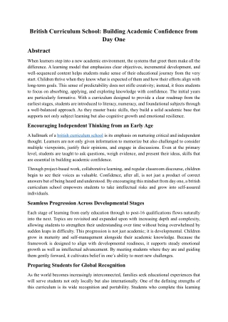British Curriculum School: Building Academic Confidence from Day One