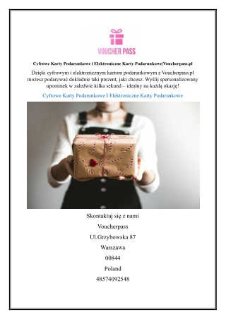 Cyfrowe Karty Podarunkowe i Elektroniczne Karty Podarunkowe|Voucherpass.pl