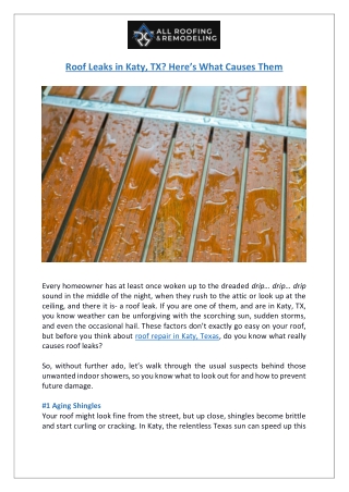 Top 5 Causes of Roof Leaks | Katy Roofing Experts | ARR