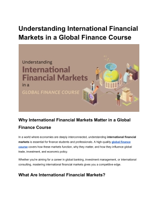 Understanding International Financial Markets in a Global Finance Course