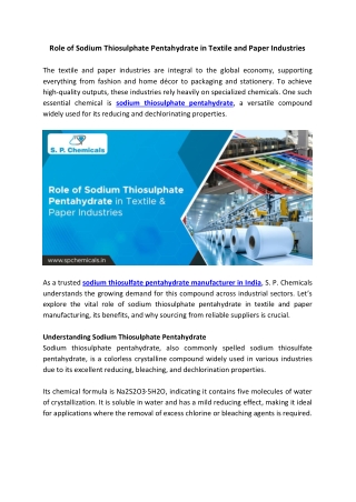 Role of Sodium Thiosulphate Pentahydrate in Textile and Paper Industries