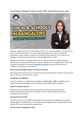 Top 10 B School in Banglaore