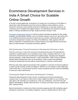 Ecommerce Development Services in India A Smart Choice for Scalable Online Growth