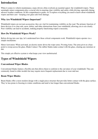 Windshield Wipers and Care: Keeping Your Glass Safe from Damage