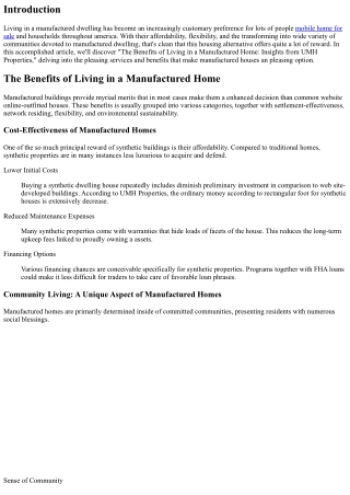 The Benefits of Living in a Manufactured Home: Insights from UMH Properties
