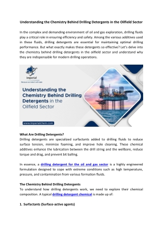 Understanding the Chemistry Behind Drilling Detergents in the Oilfield Sector