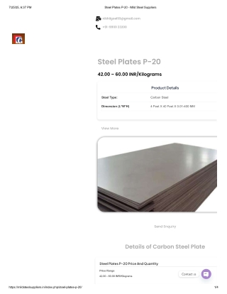 MS Circular & P-20 Steel Plates in Punjab & Delhi