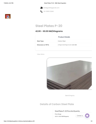 Steel Plates P-20 in MP & Jammu | Trusted Suppliers