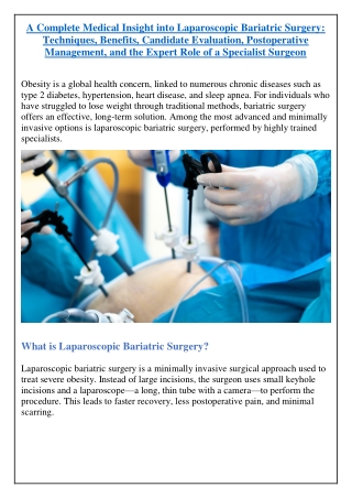A Complete Medical Insight into Laparoscopic Bariatric Surgery