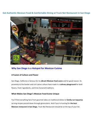 Get Authentic Mexican Food & Comfortable Dining at Truck Net Restaurant in San Diego