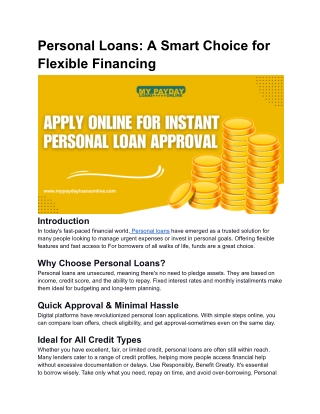 Easy Personal Loans for Quick Financial Relief