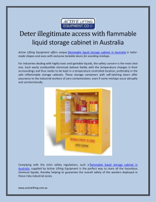 Deter illegitimate access with flammable liquid storage cabinet in Australia