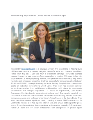 Meridian Group Helps Business Owners Exit with Maximum Multiple