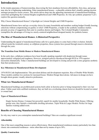 Why Choose Manufactured Homes? A Spotlight on Colonial Heights and UMH Propertie