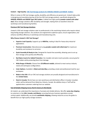 CNC Tool storage products for HSK63B, HSK63D and HSK63F Holders from Uratech