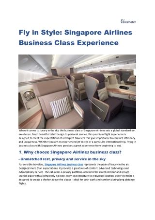 Fly in Style Singapore Airlines Business Class Experience