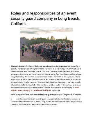 Roles and responsibilities of an event security guard company in Long Beach, California