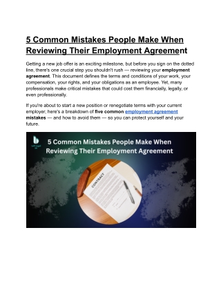 5 Common Mistakes People Make When Reviewing Their Employment Agreement