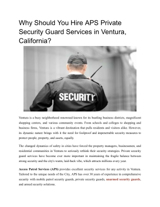 Why Should You Hire APS Private Security Guard Services in Ventura, California