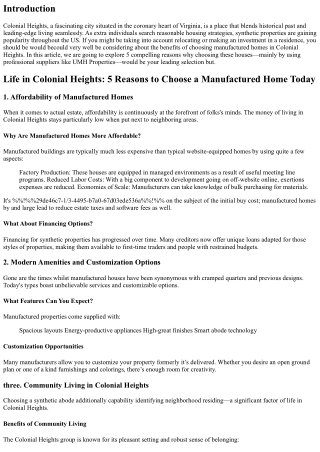 Life in Colonial Heights: five Reasons to Choose a Manufactured Home Today