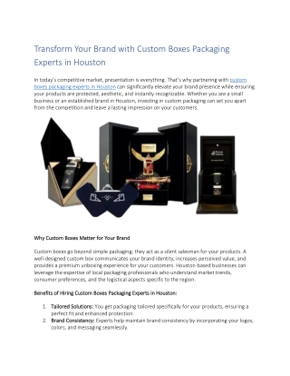 Transform Your Brand with Custom Boxes Packaging Experts in Houston