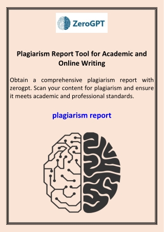 Plagiarism Report Tool for Academic and Online Writing