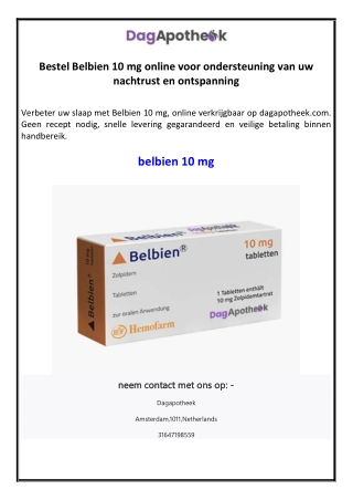 Bestel Belbien 10 mg online voor ondersteuning van uw nachtrust en ontspanning