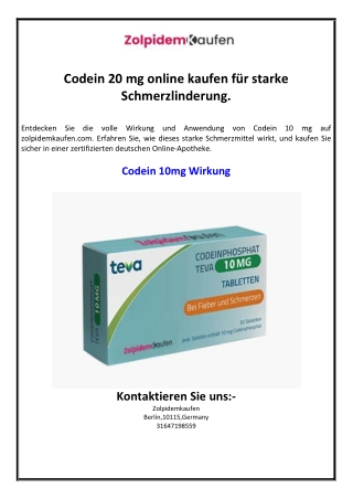 Codein 20 mg online kaufen für starke Schmerzlinderung.