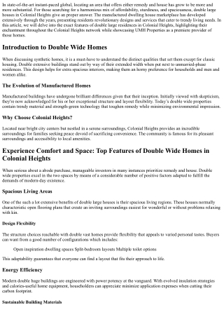 Experience Comfort and Space: Top Features of Double Wide Homes in Colonial Heig